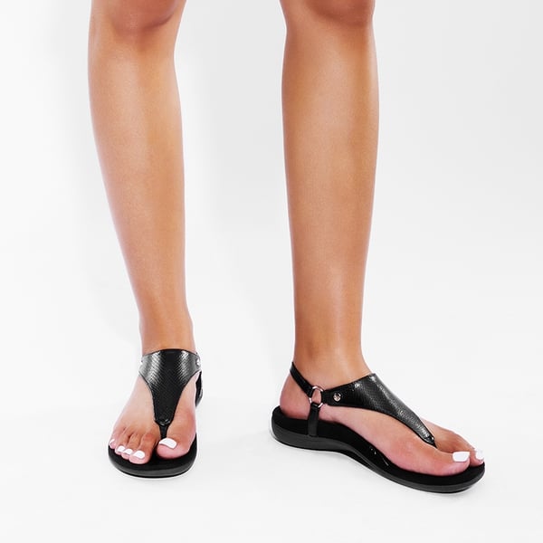 Arch Support Flat Thong Sandals - ALL BLACK - 2